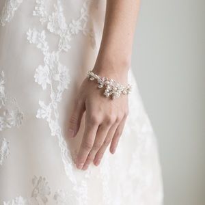 Handmade Pearl and Floral Bridal Bracelet